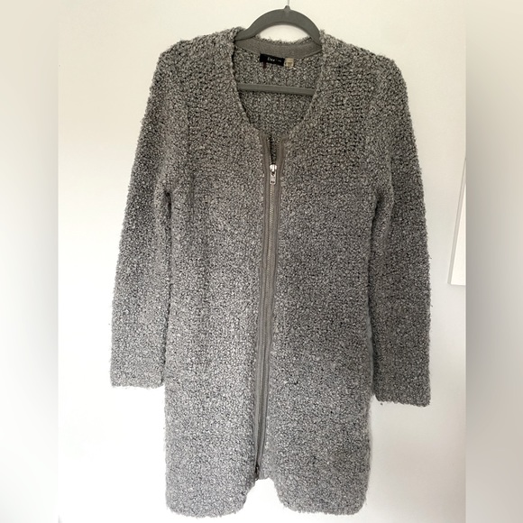 Dex long teddy grey double ended zip sweater/coat with pockets. - Picture 4 of 4